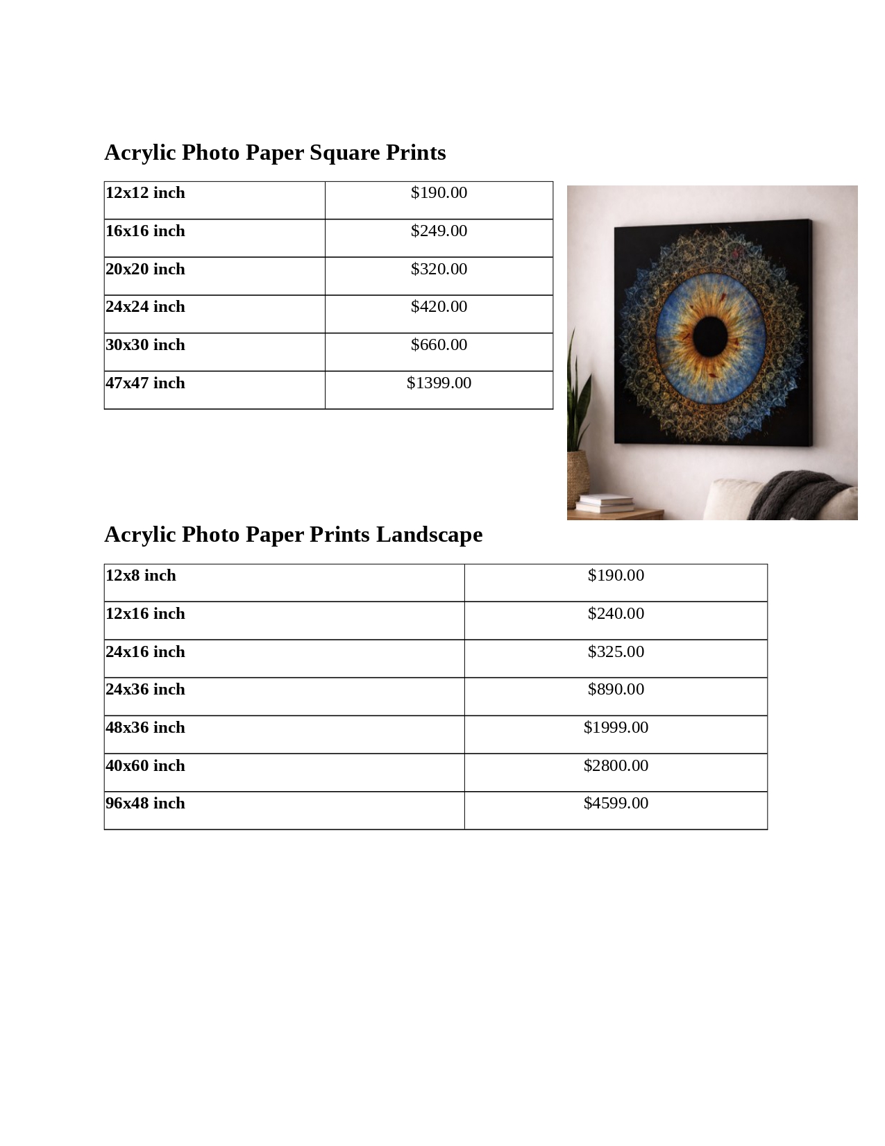 Iris Photo Gallery Pricing - 5
