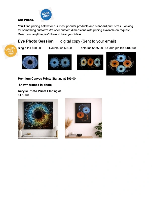 Iris Photo Gallery Pricing - 1